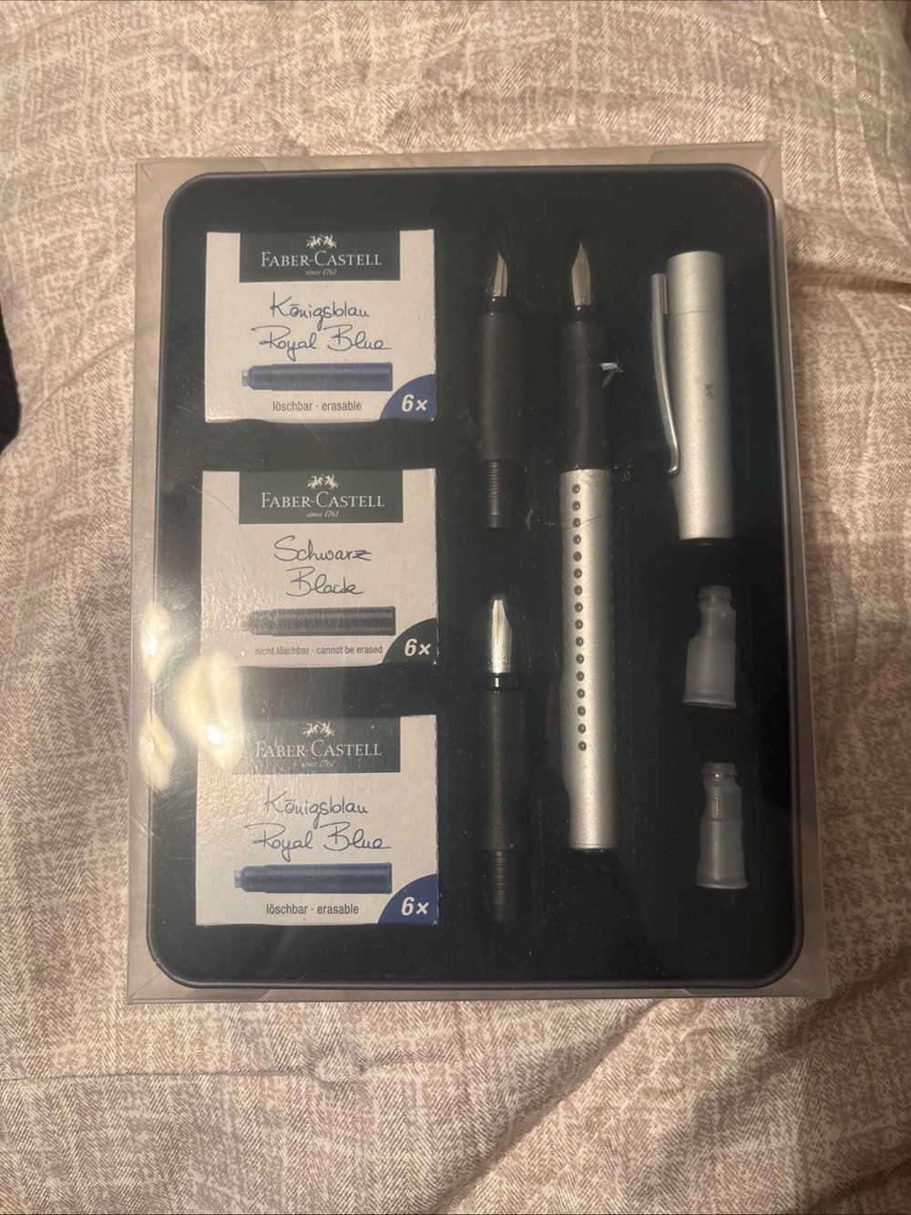 NIB 24 set Faber-Castell Silver Fountain Pen Gift Set – Royal Blue & Black Ink